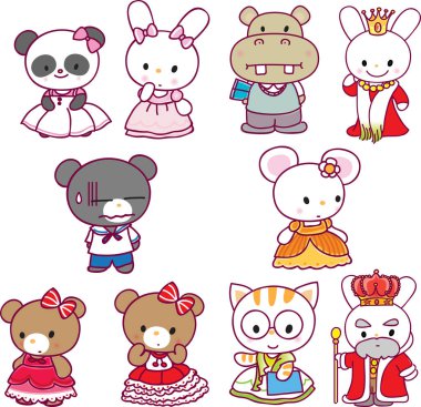 Bir dizi şirin çizgi film hayvanı.