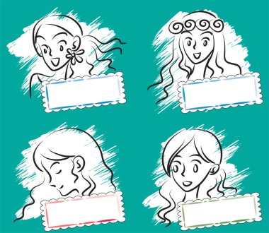 Bir dizi sevimli çizgi film karakterinin vektör çizimi