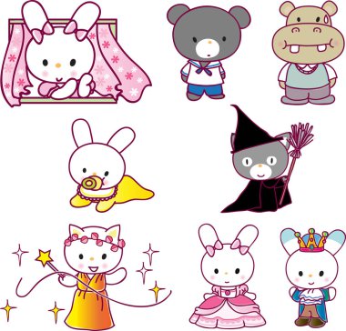 Bir dizi şirin çizgi film hayvanı.