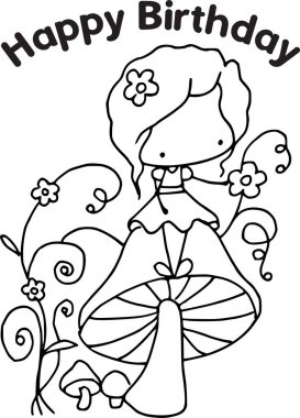 Elinde çiçek olan bir kızın siyah beyaz çizimleri.