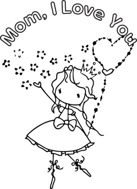 Tatlı bir çizgi film kızının siyah beyaz çizimi