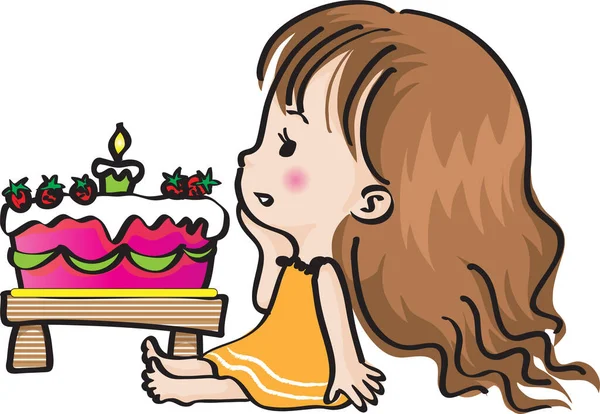 ケーキを食べる少女のイラスト — ストックベクタ