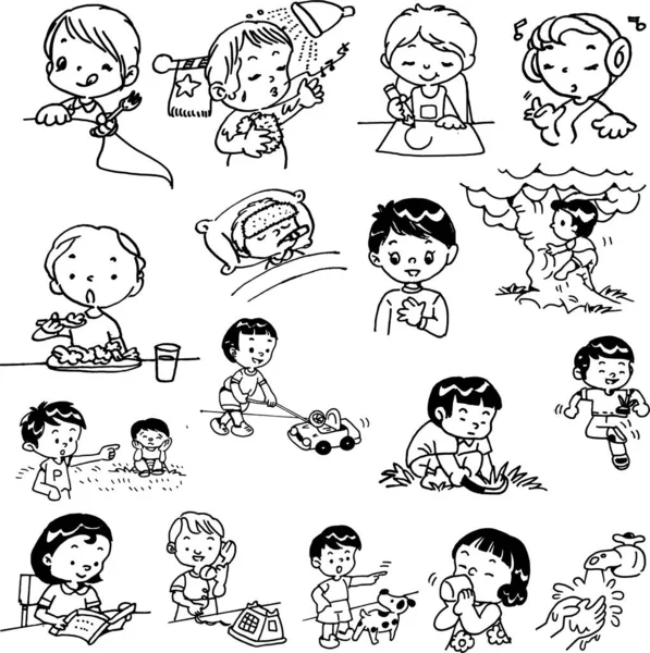 Vector Conjunto Dibujos Animados Niños — Vector de stock