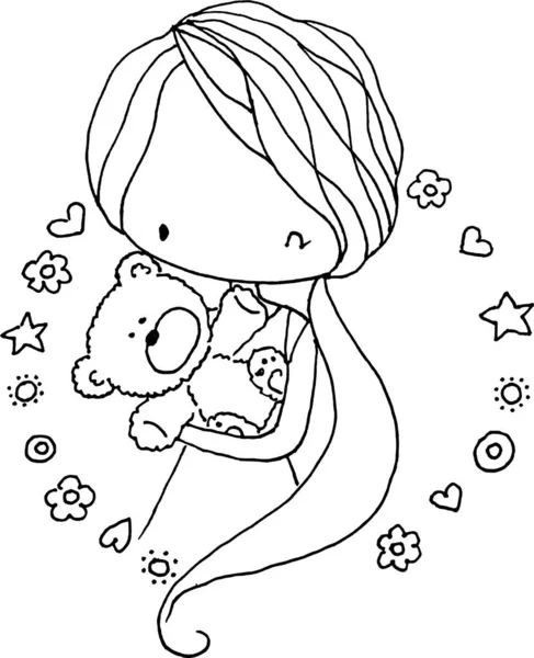 Mignonne Petite Fille Robe Noire Blanche Avec Arc — Image vectorielle