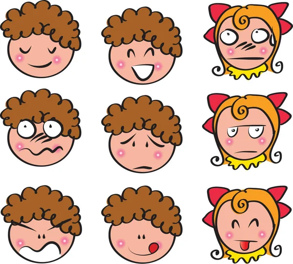 Conjunto Diferentes Caras Dibujos Animados Diversas Expresiones — Vector de stock
