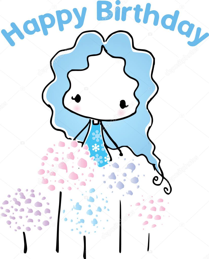 happy birthday card with cute cartoon character