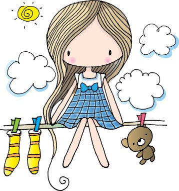 Bulutları olan sevimli bir kızın vektör çizimi