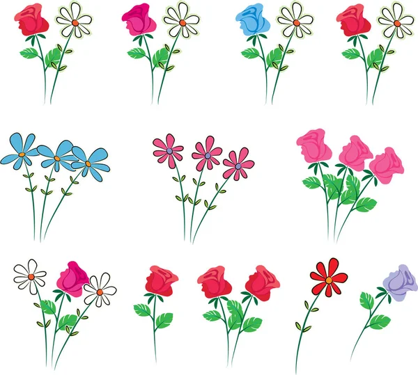 Blommig Design Med Blommor Isolerade Vit — Stock vektor
