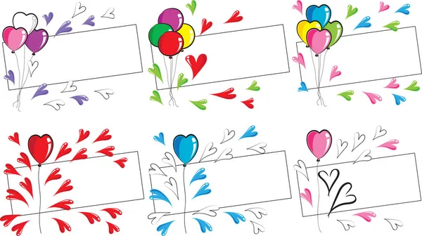 Vector Conjunto Tarjetas Con Globos Corazones — Archivo Imágenes Vectoriales