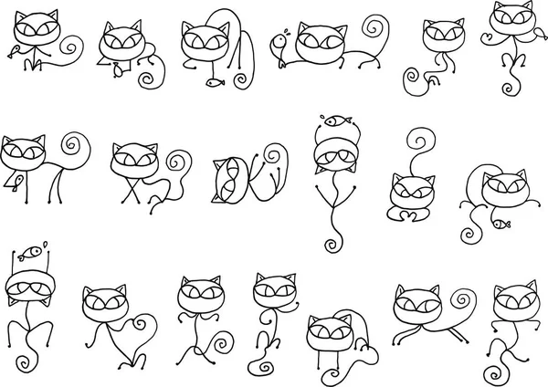Vektor Set Von Lustigen Doodle Katzen — Stockvektor