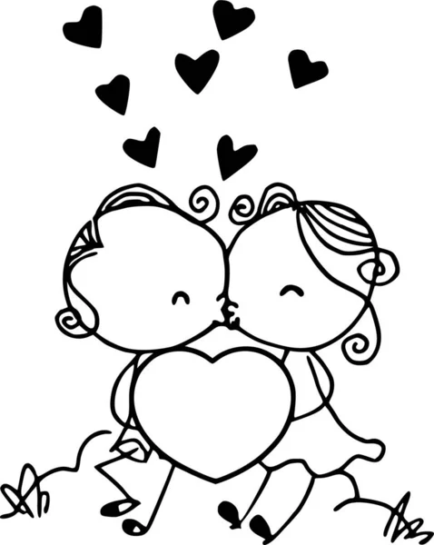 Black White Vector Illustration Couple Love — Stock Vector