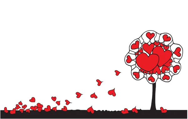 Vector Illustration Tree Red Hearts — Stock Vector