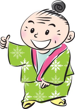Sevimli küçük bir Japon çocuğun çizimi.