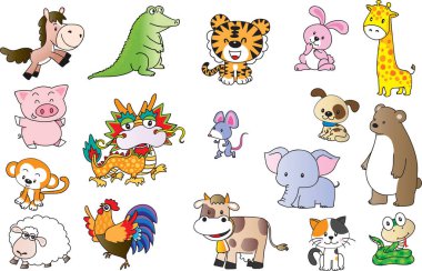 Bir grup hayvan ve kuş.