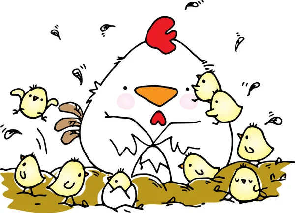 Een Cartoon Illustratie Van Een Kip Een Vogel — Stockvector