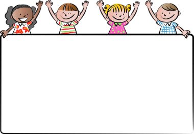 Afişi olan bir çocuğun çizimi