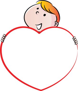 Çizgi film çocuğu ve kalbinin vektör çizimi 