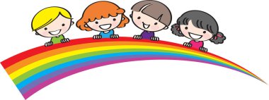 Çocukların ve gökkuşağının vektör çizimi