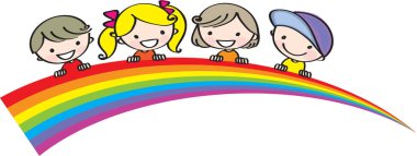 Çocukların ve gökkuşağının vektör çizimi