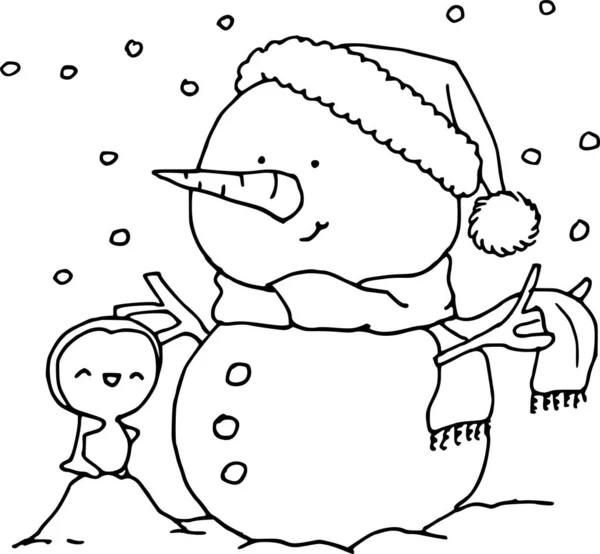 Coloring Page Cartoon Vector Illustration Snowman - Stok Vektor