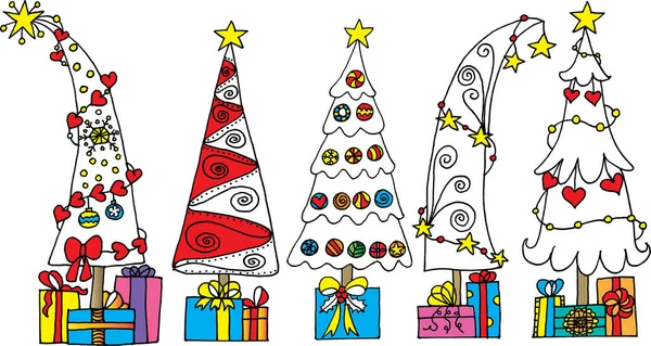 Árboles Navidad Con Regalos Decoraciones — Vector de stock