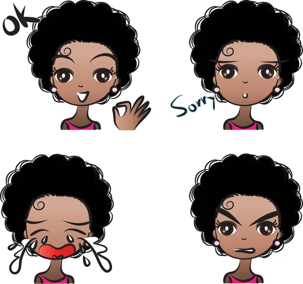 Cartoon Girls Various Expressions Head Vector Set — Stock Vector