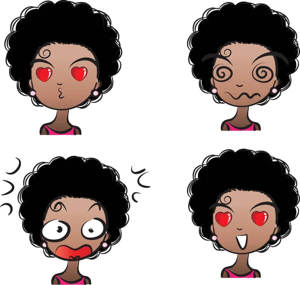 Cartoon Girls Various Expressions Head Vector Set — Stock Vector