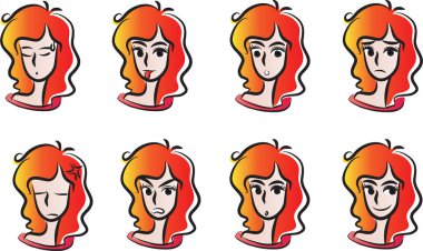 Uzun saçlı vektör kadın seti