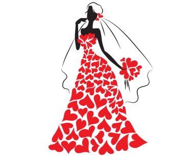 Kırmızı elbiseli bir kızın vektör çizimi