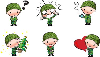 Askeri üniformalı bir çocuğun çizgi film karakteri. 