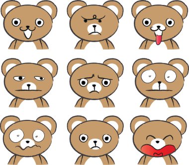 Bir dizi şirin çizgi film ayısı.