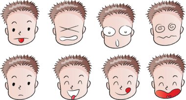 farklı ifadelerin çizgi film yüzleri