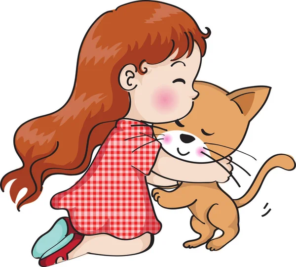 Ilustração Vetorial Gato Bonito Menina — Vetor de Stock