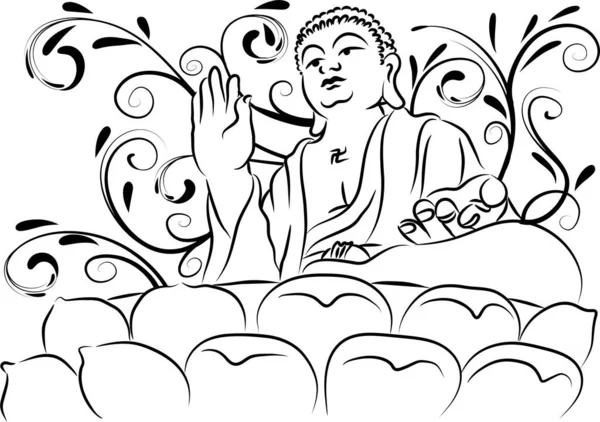 Vektor Illusztráció Egy Rajzfilm Buddha Kézzel Rajzolt — Stock Vector