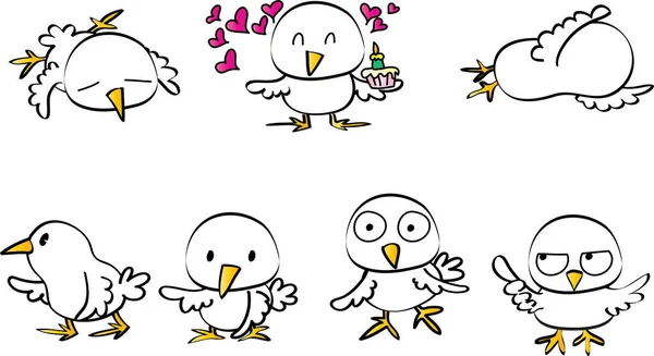 Set Cute Cartoon Birds — Stock Vector