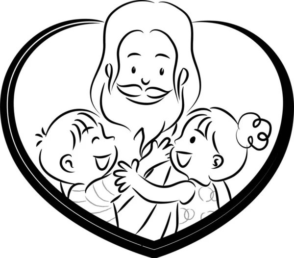 Wektor Ilustracja Rodziny Dwójki Dzieci Taty — Wektor stockowy