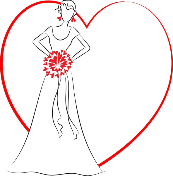 Ilustração Vetorial Uma Menina Vestido Com Coração Vermelho —  Vetores de Stock