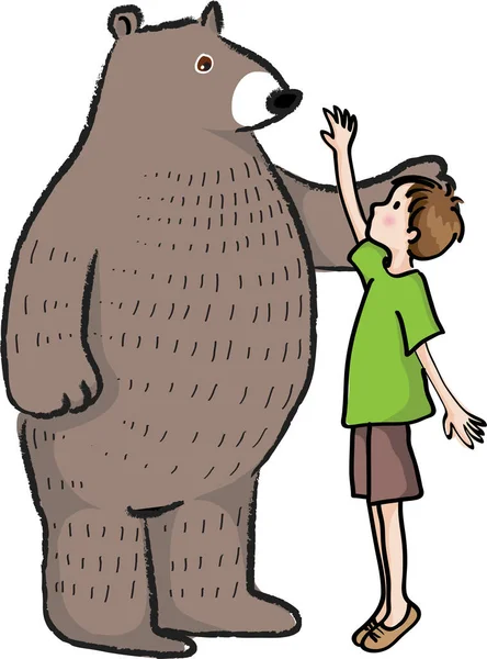 Ilustracja Rysunkowa Chłopca Niedźwiedziem — Wektor stockowy