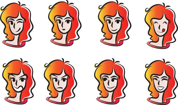 Conjunto Iconos Vectoriales Una Mujer Joven — Vector de stock