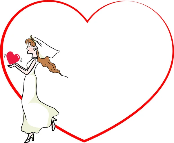 Ilustração Vetorial Mulher Com Coração Vermelho —  Vetores de Stock