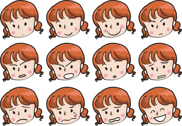 illustration of various expressions of little girl