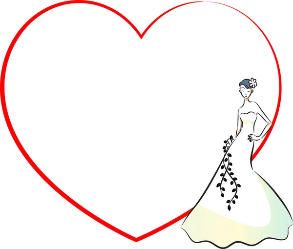 Vektor Illustration Vacker Romantisk Kvinna Med Rött Hjärta — Stock vektor
