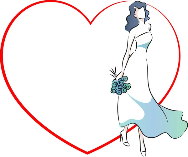 Ilustración Una Niña Vestido Blanco Con Corazón — Vector de stock