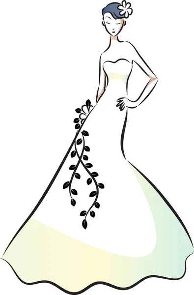 Panna Młoda Białej Sukience Kwiatami — Wektor stockowy