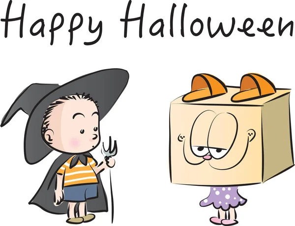 Personajes Dibujos Animados Niño Con Una Chica Trajes Halloween — Archivo Imágenes Vectoriales