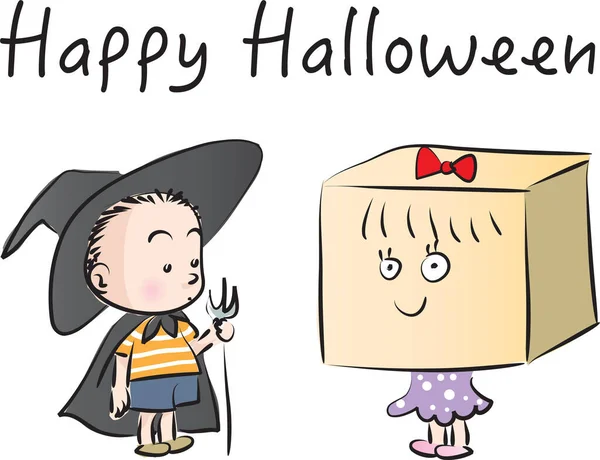 Personajes Dibujos Animados Niño Con Una Chica Trajes Halloween — Archivo Imágenes Vectoriales