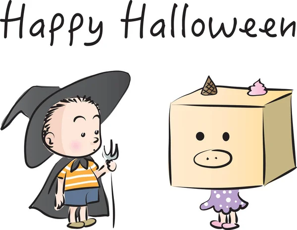 Personajes Dibujos Animados Niño Con Una Chica Trajes Halloween — Archivo Imágenes Vectoriales