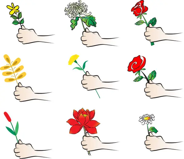 Uppsättning Hand Med Blommor Vektor — Stock vektor