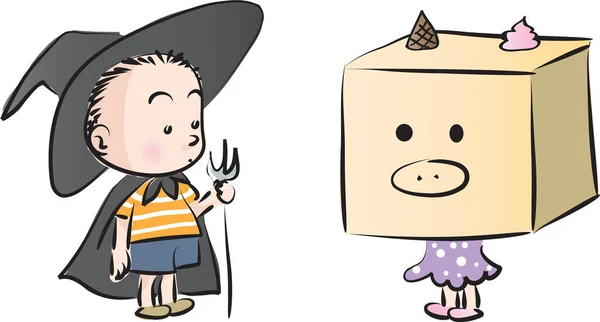 Personagens Desenhos Animados Menino Com Uma Menina Trajes Halloween — Vetor de Stock