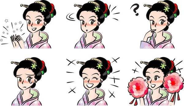 Set Asian Women Different Situations — Stock Vector